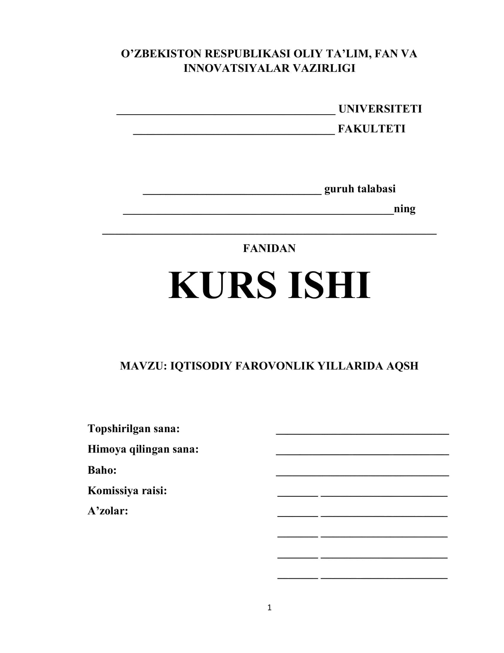 IQTISODIY FAROVONLIK YILLARIDA AQSH 1