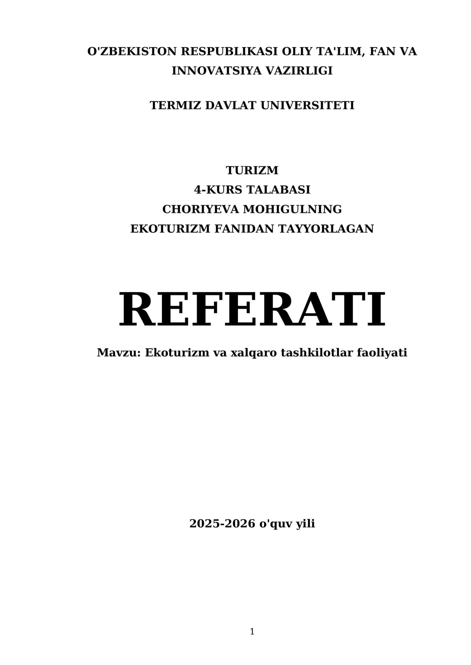 Ekoturizm va xalqaro tashkilotlar faoliyati 1