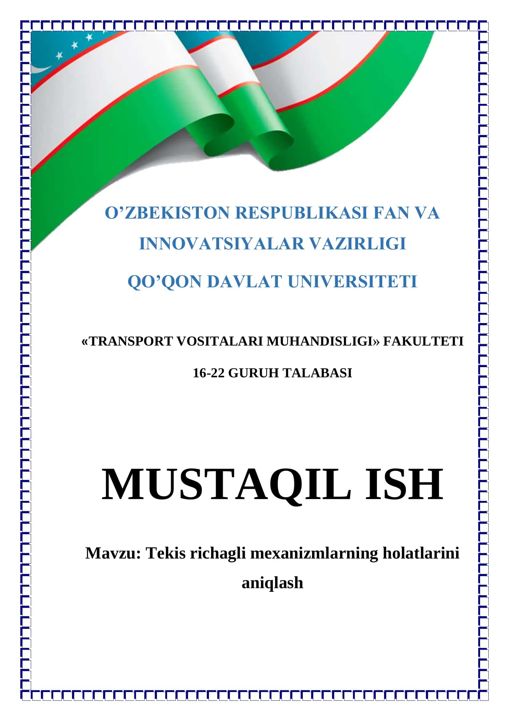 Tekis richagli mexanizmlarning holatlarini aniqlash 1
