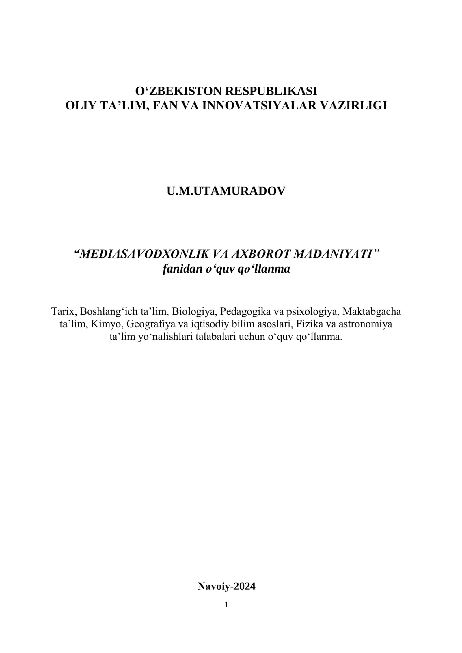 Mediasavodxonlik va axborot madaniyati 1
