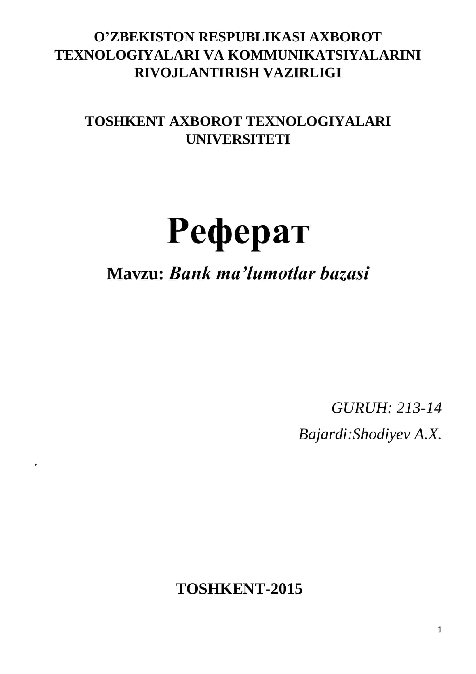 Bank ma’lumotlar bazasi 1