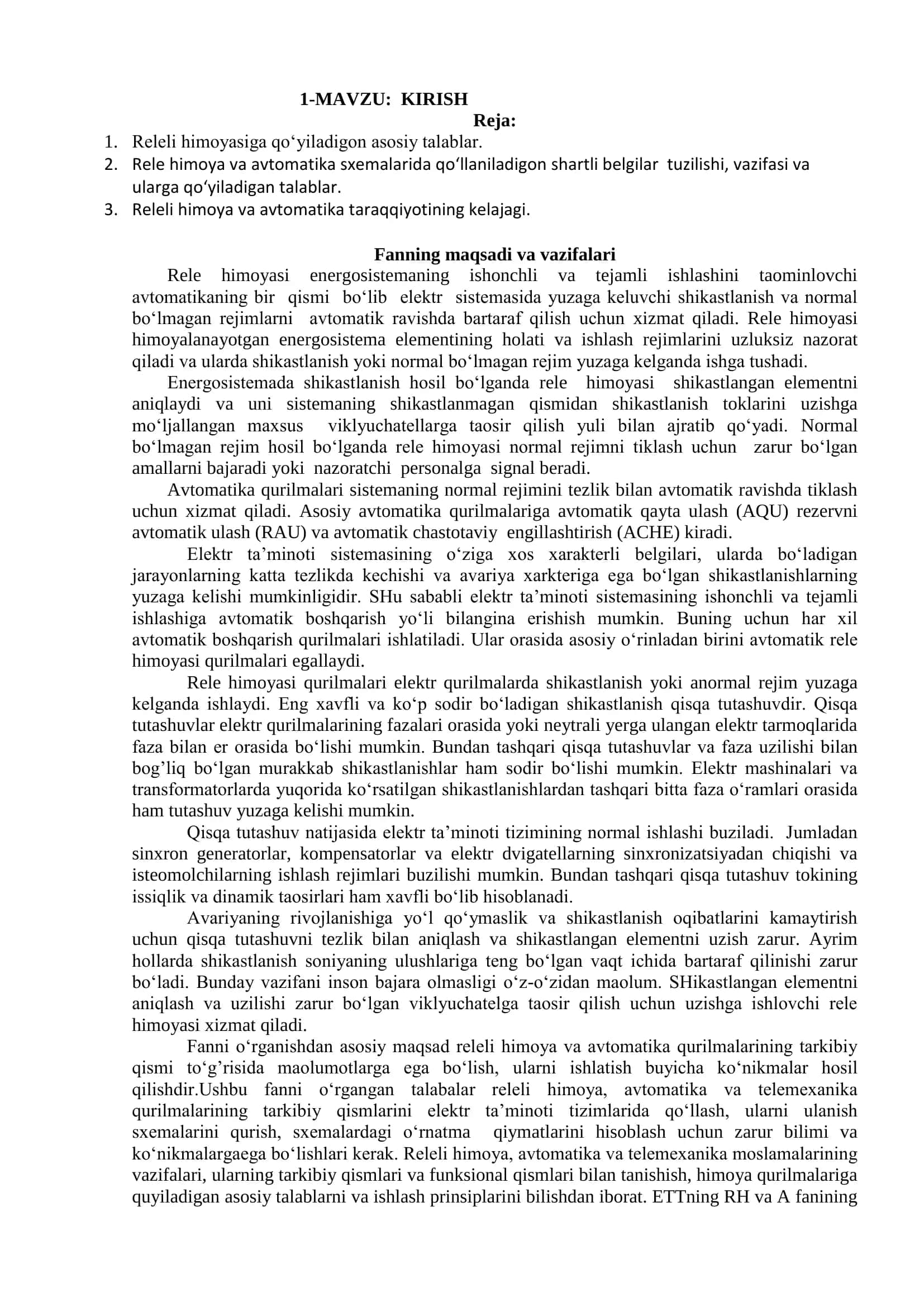 Releli himoya va avtomatika 1