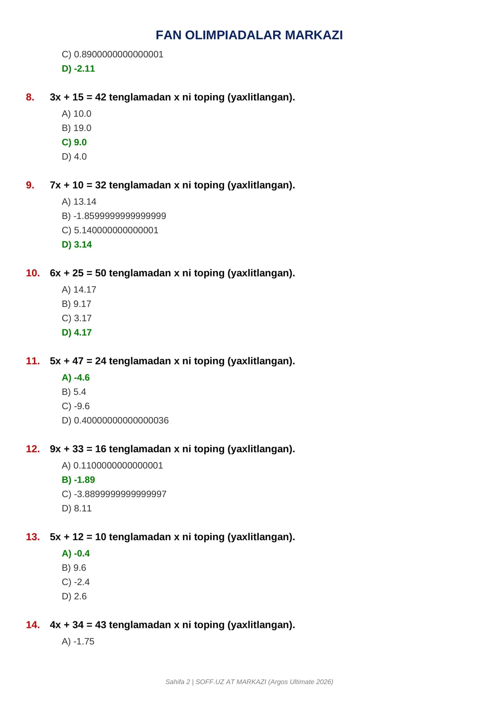 MATEMATIKA -1000 QIYINLASHTIRILGAN SAVOLLAR 2