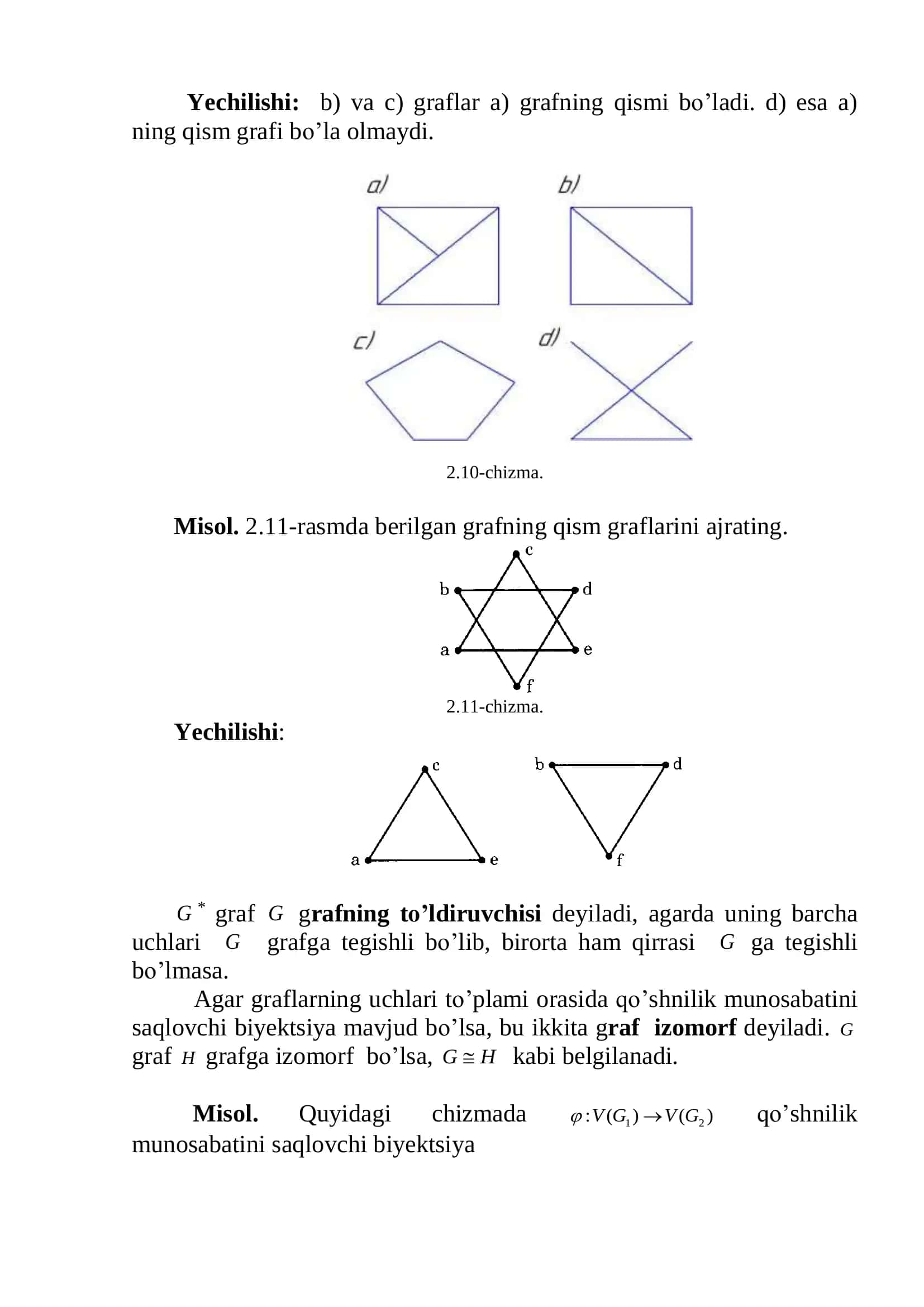Graflarning izomorfligini aniqlashga doir misollar yechish 2
