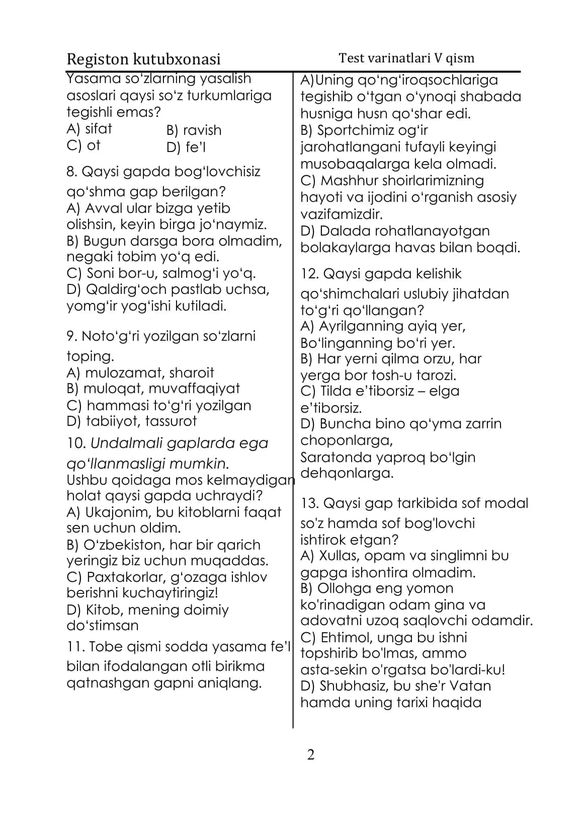 Test varinatlari V qism 2
