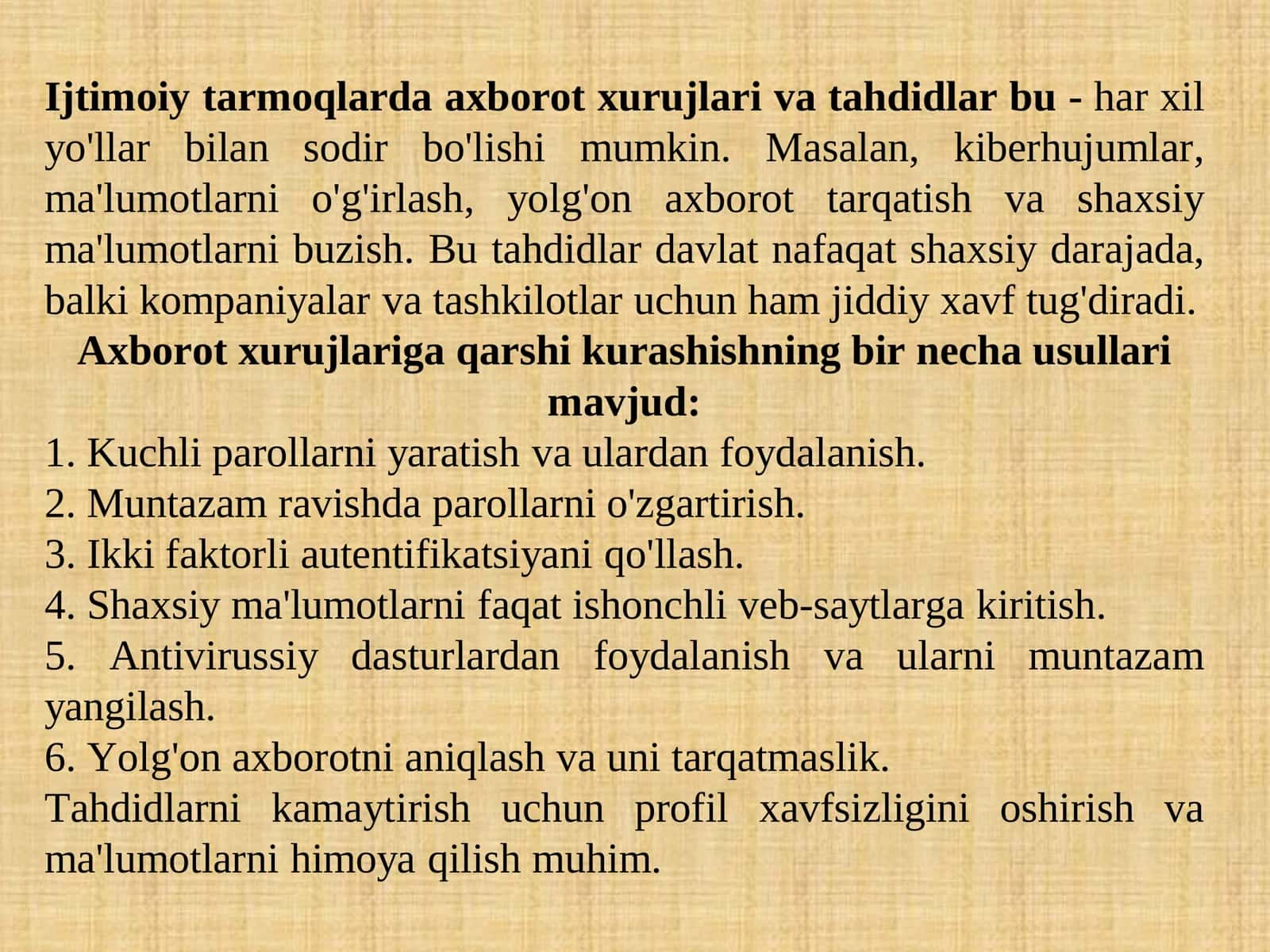 IJTIMOIY TARMOQLARDA AXBOROT XURUJLARI VA TAHDIDLAR 2