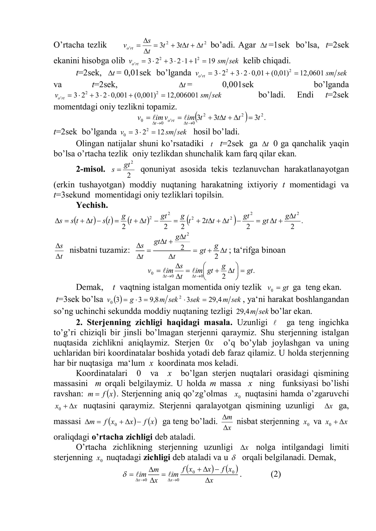 Hosila tushunchasi va uning mexanik va geometrik ma'nolari 2