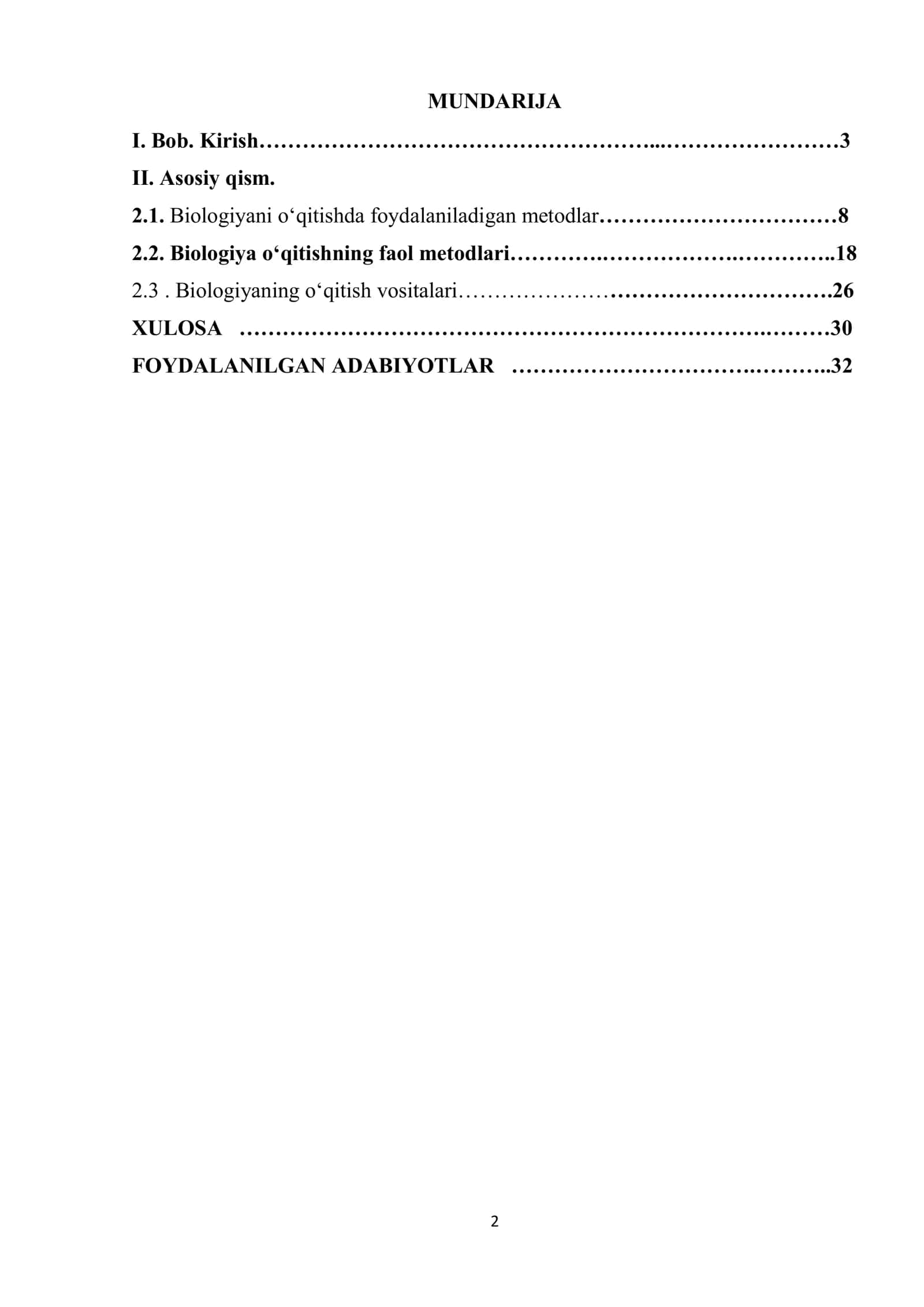 BIOLOGIYA O’QITISH METODIKASI 2
