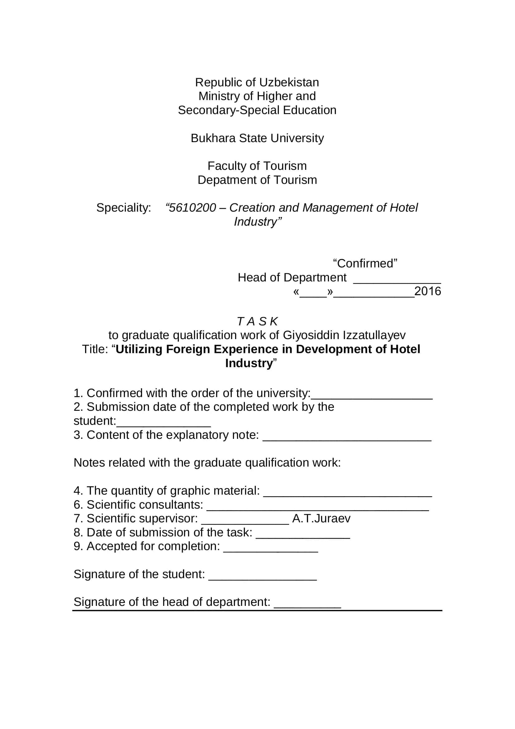 Utilizing Foreign Experience in Development of Hotel Industry 2
