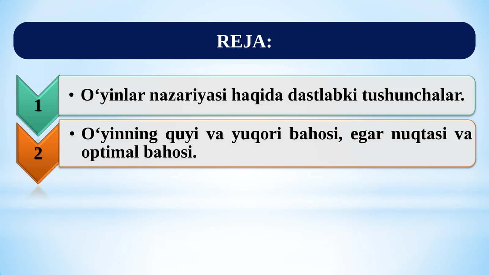 O'yinlar nazariyasi elementlari. Matritsali o'yinlar 2
