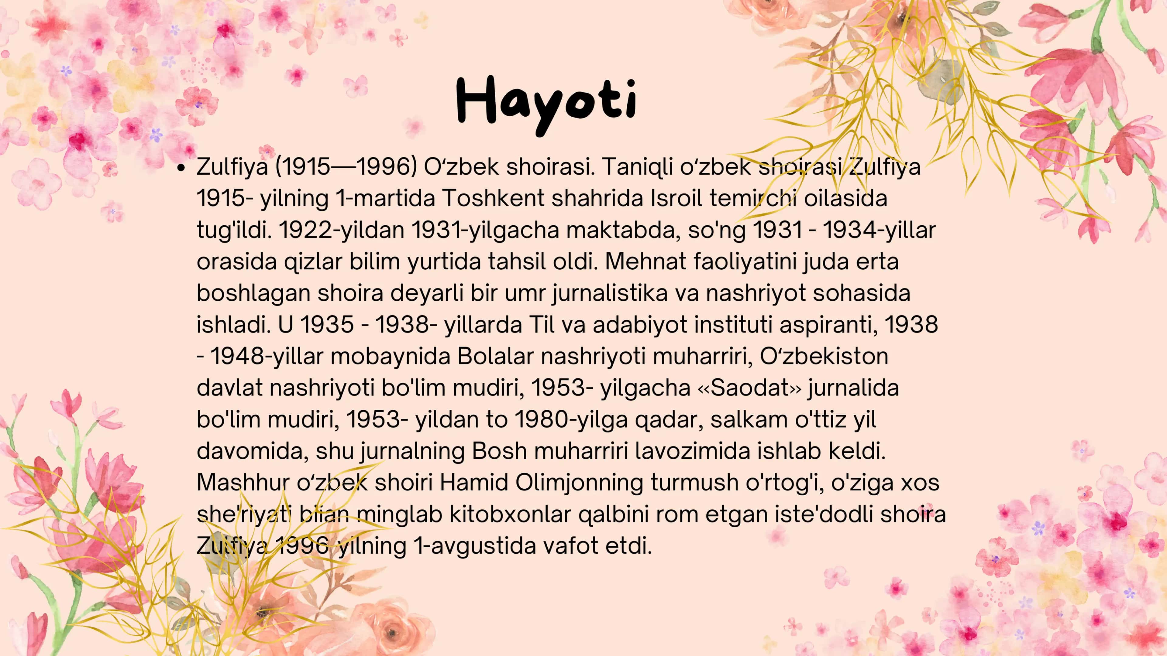 Zulfiya hayoti va ijodi 2