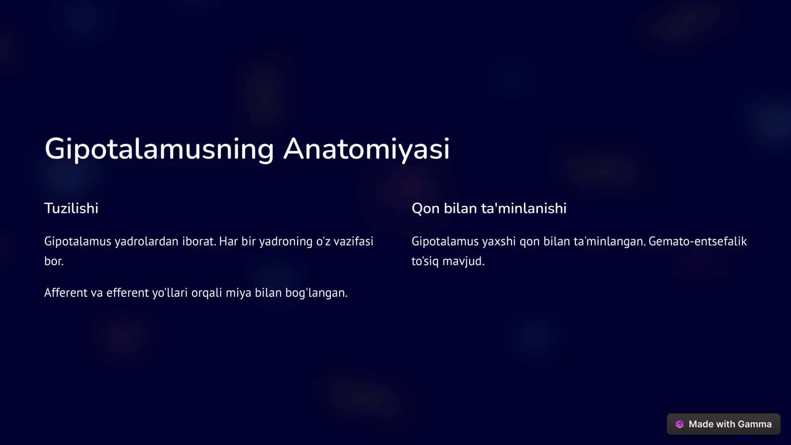 Gipotalamus: Asosiy Nazorat Markazi 2