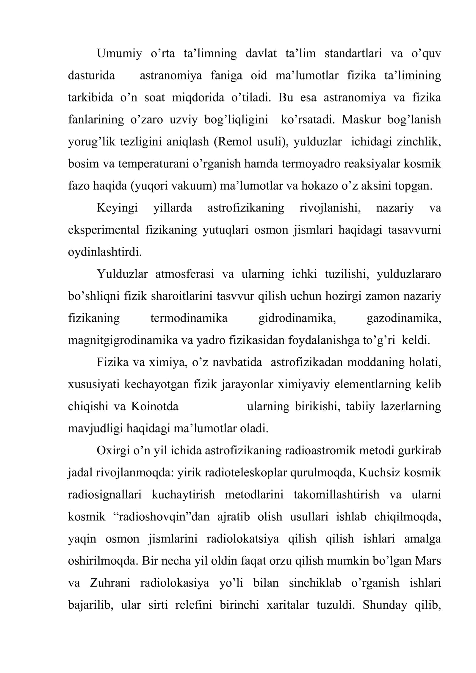 Astranomiya va fizika fanlarining o’zaro bog’liqligi 2