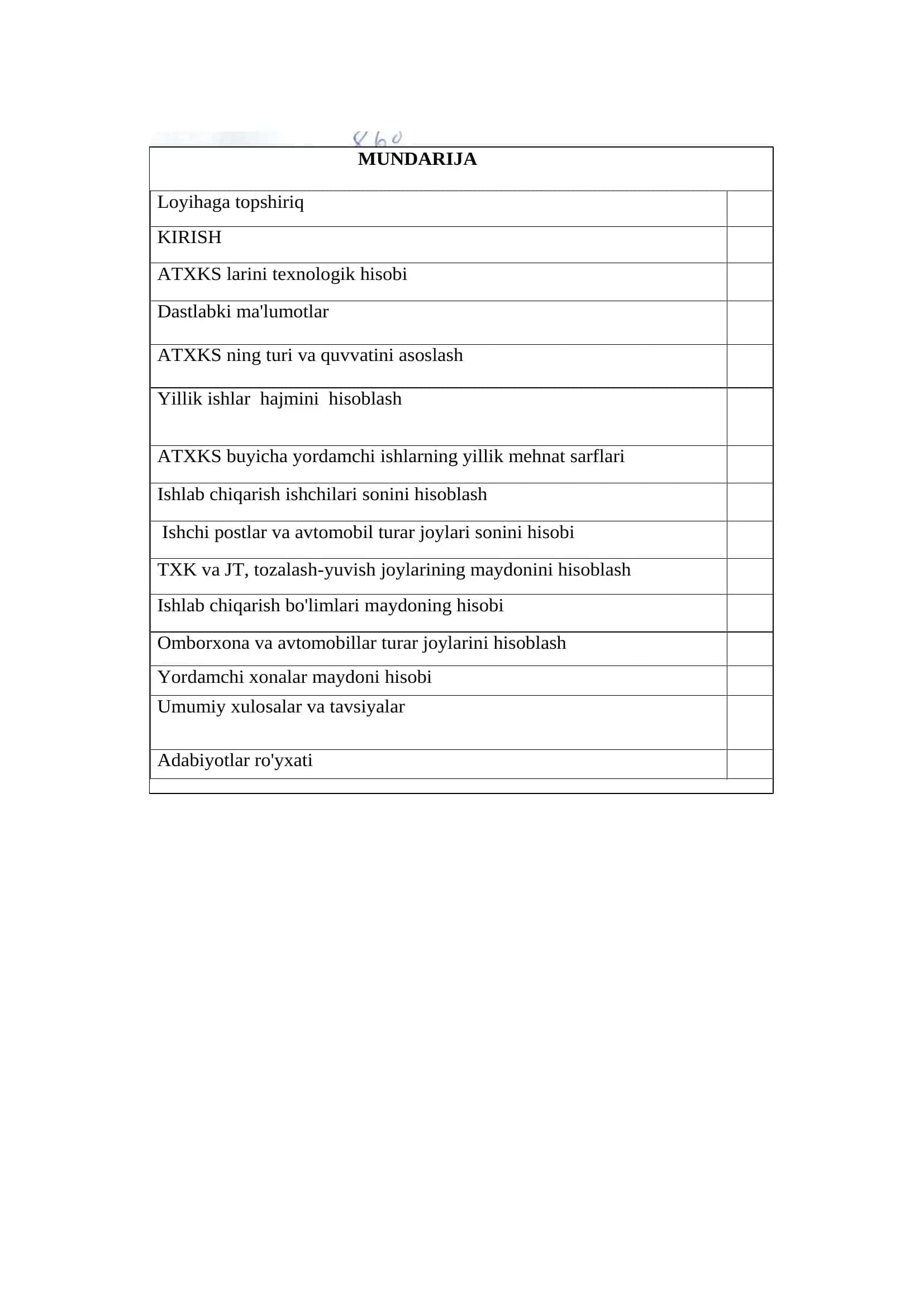 Mavzu: ATXKS larini Texnologik Hisobi 2