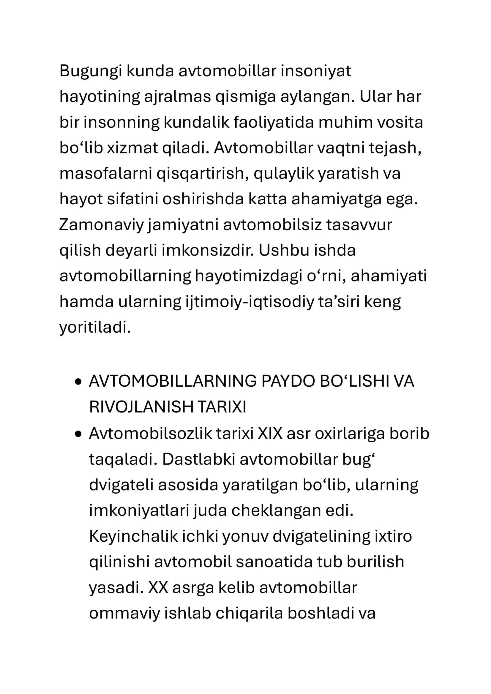 Avtomobillarning inson hayotidagi oʻrni va ahamiyati 2