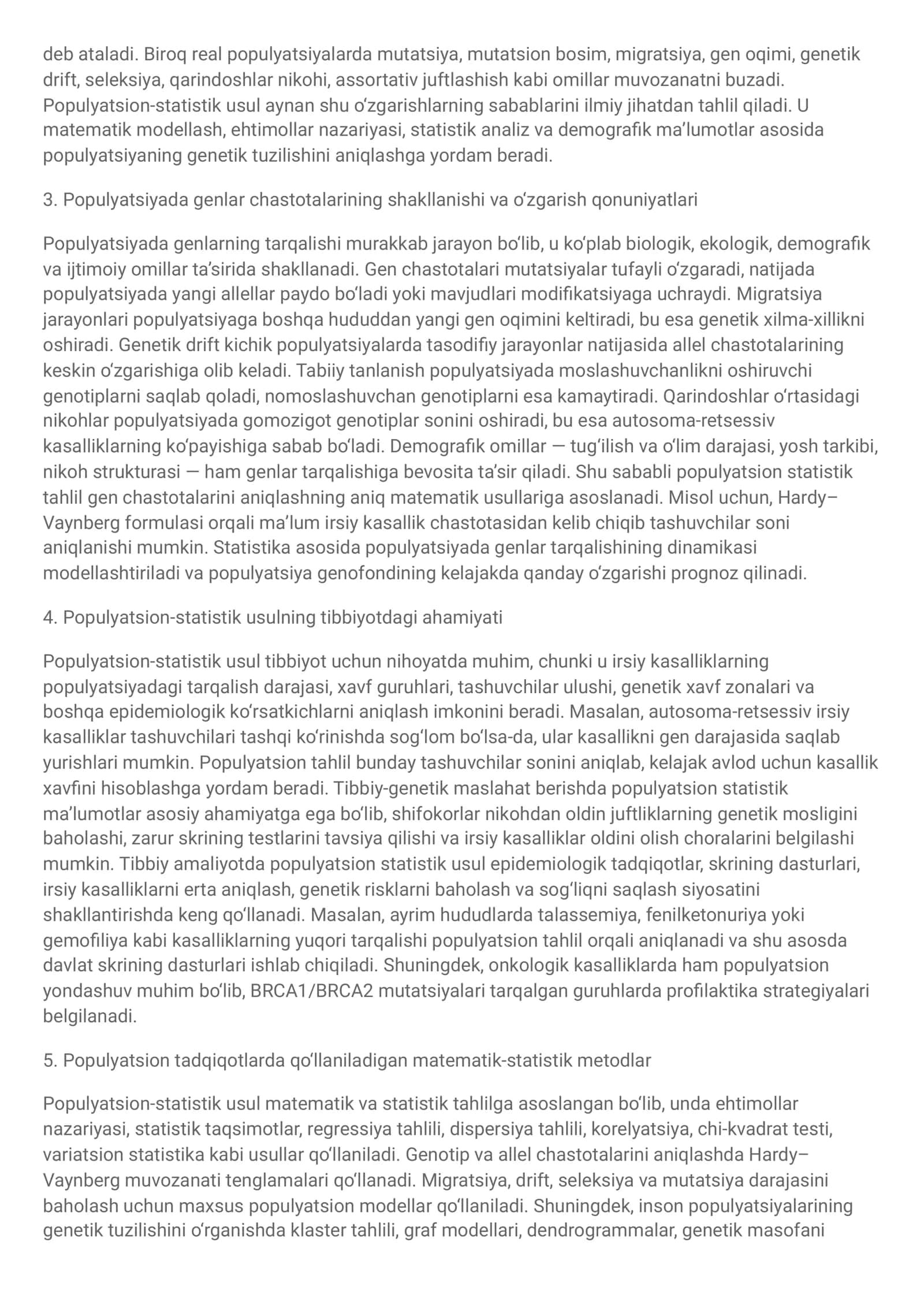 Antropogenetika usullari: Populyatsion-statistik usul 2
