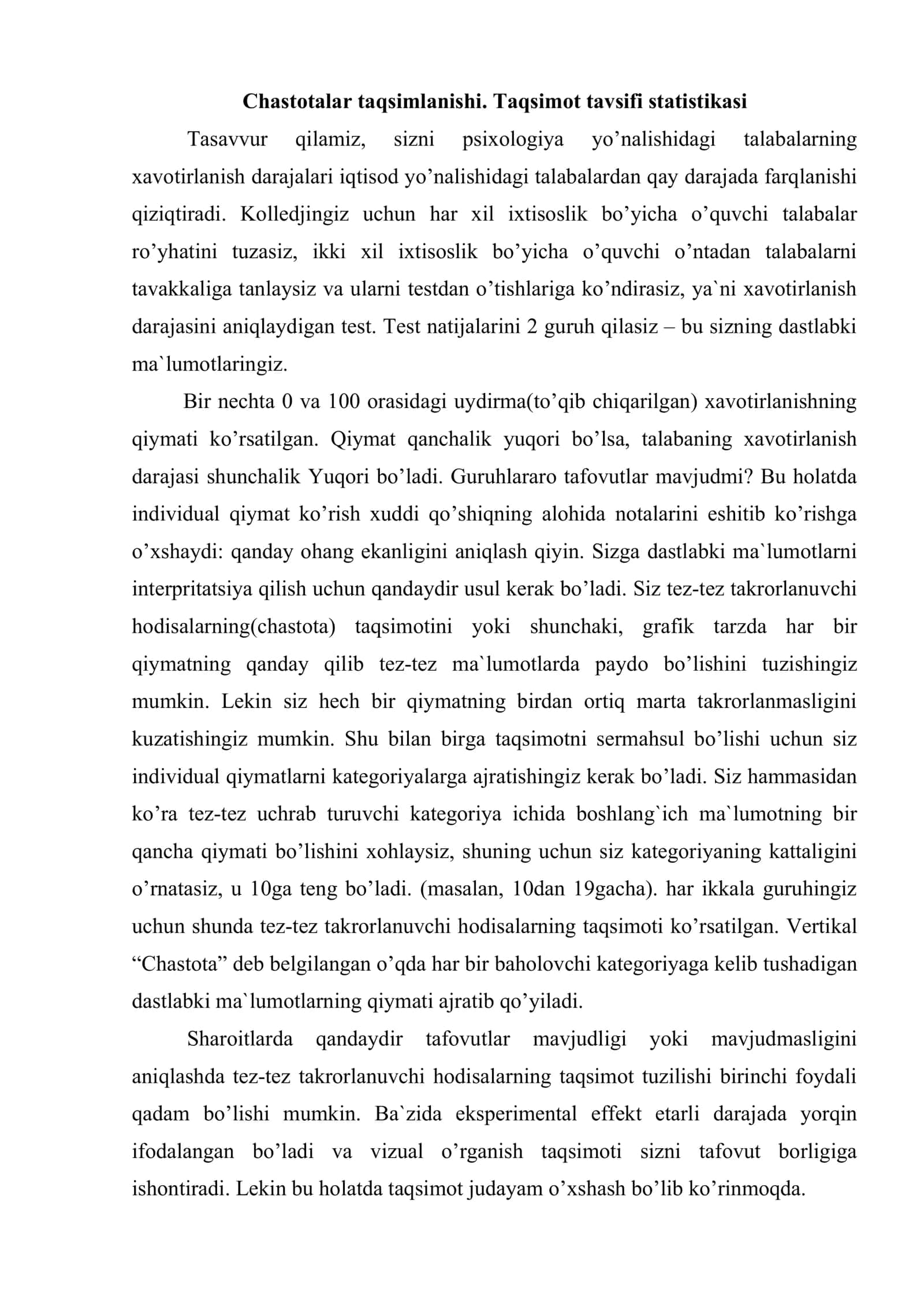 Eksperiment natijalar tahlili 2