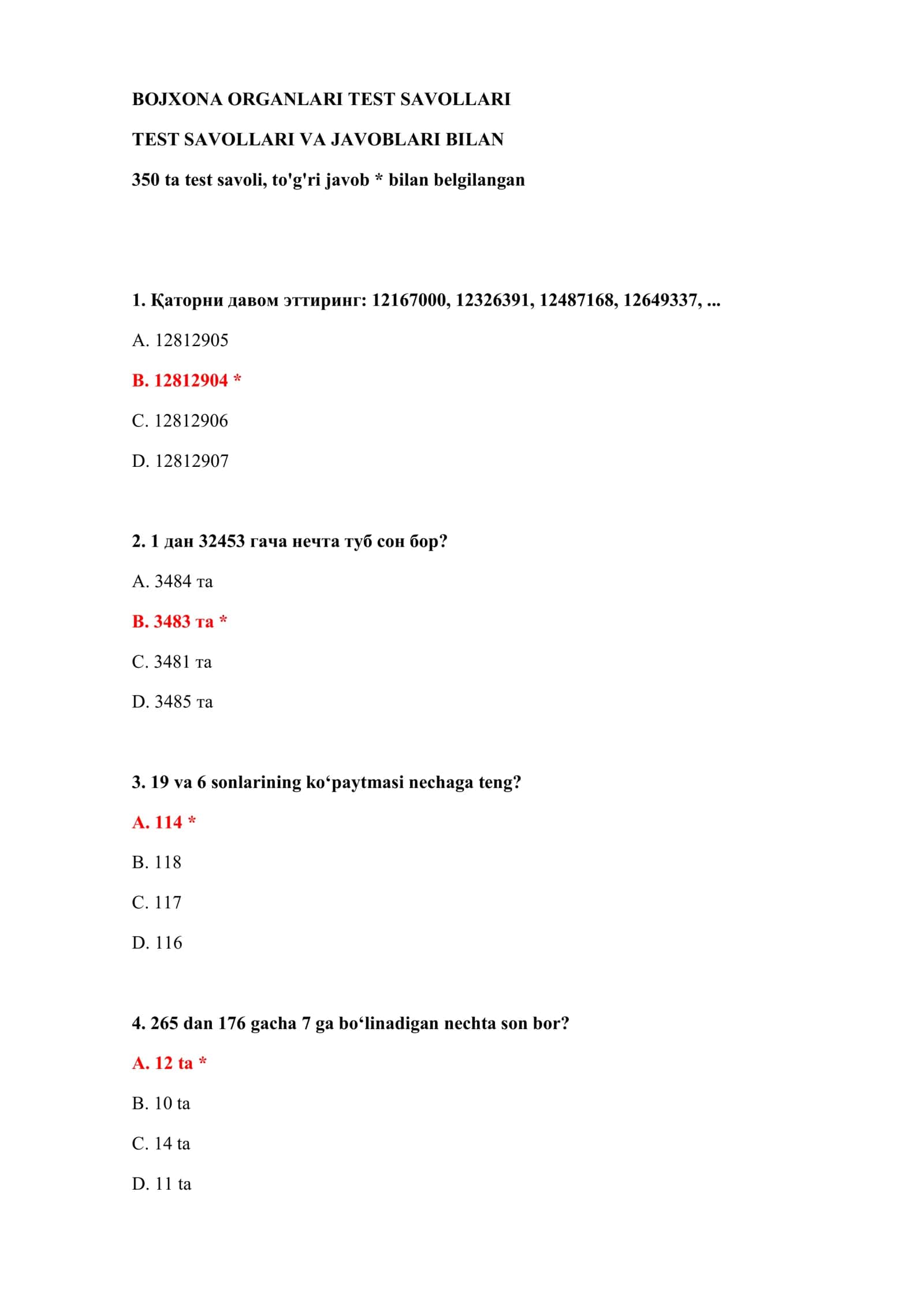 BOJXONA ORGANLARI TEST SAVOLLARI 2