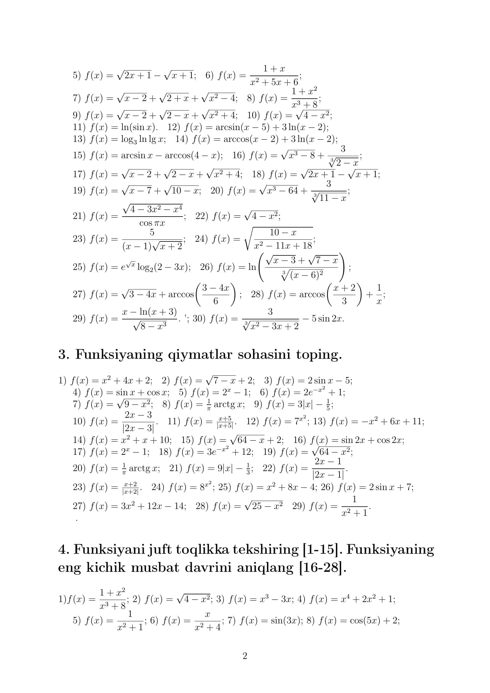 Funksiyalar, Limitlar,Differensiallash bo'yicha misollar 2