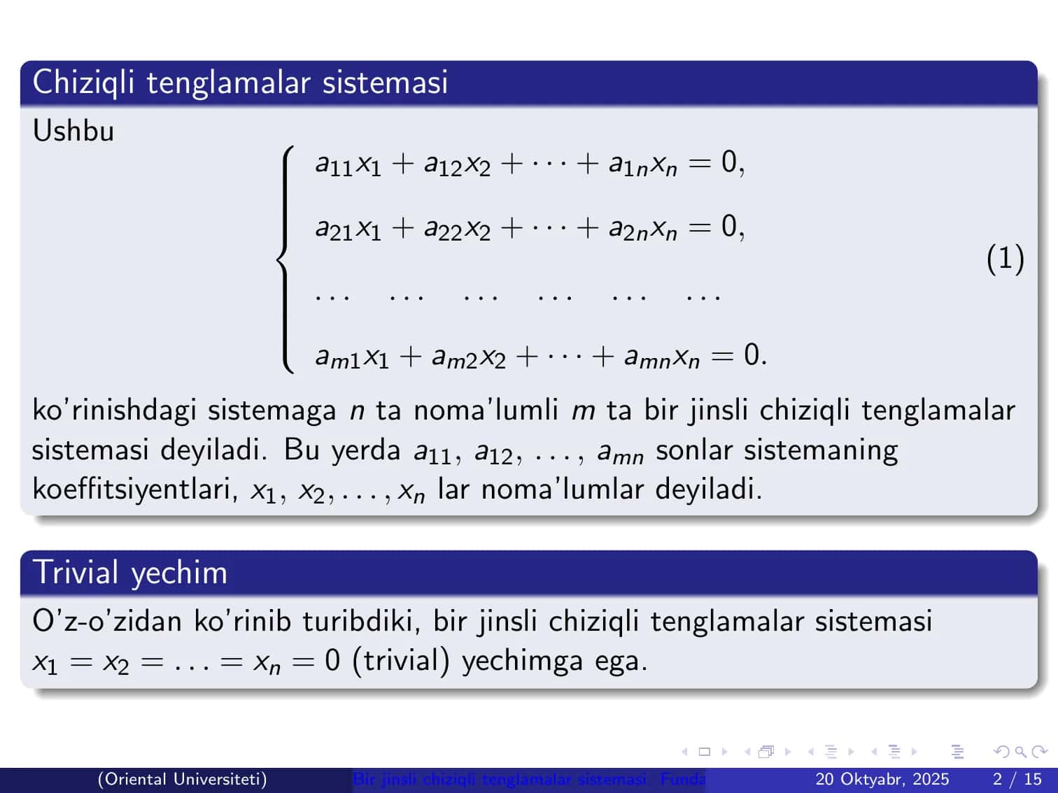 Chiziqli tenglamalar sistemasi 2