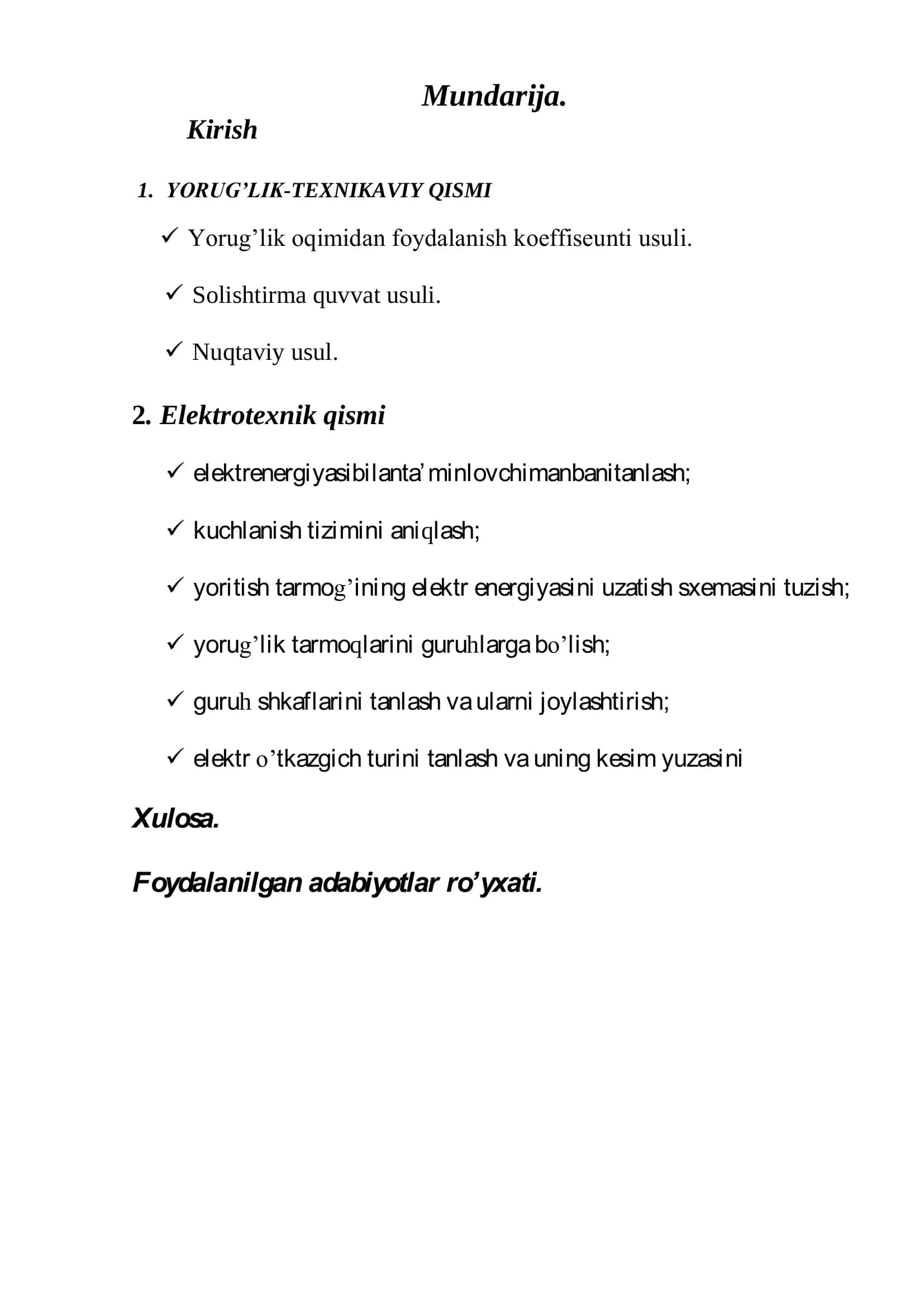 Elektr yoritish kurs ishi 2