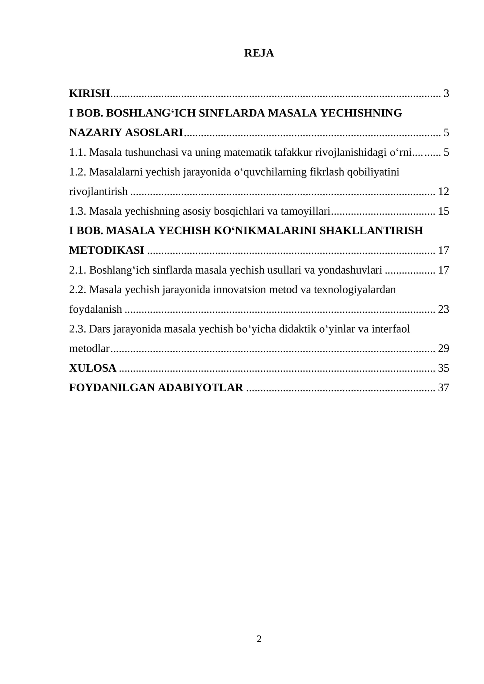 "MATEMATIKA VA UNI O‘QITISH METODIKASI" 2
