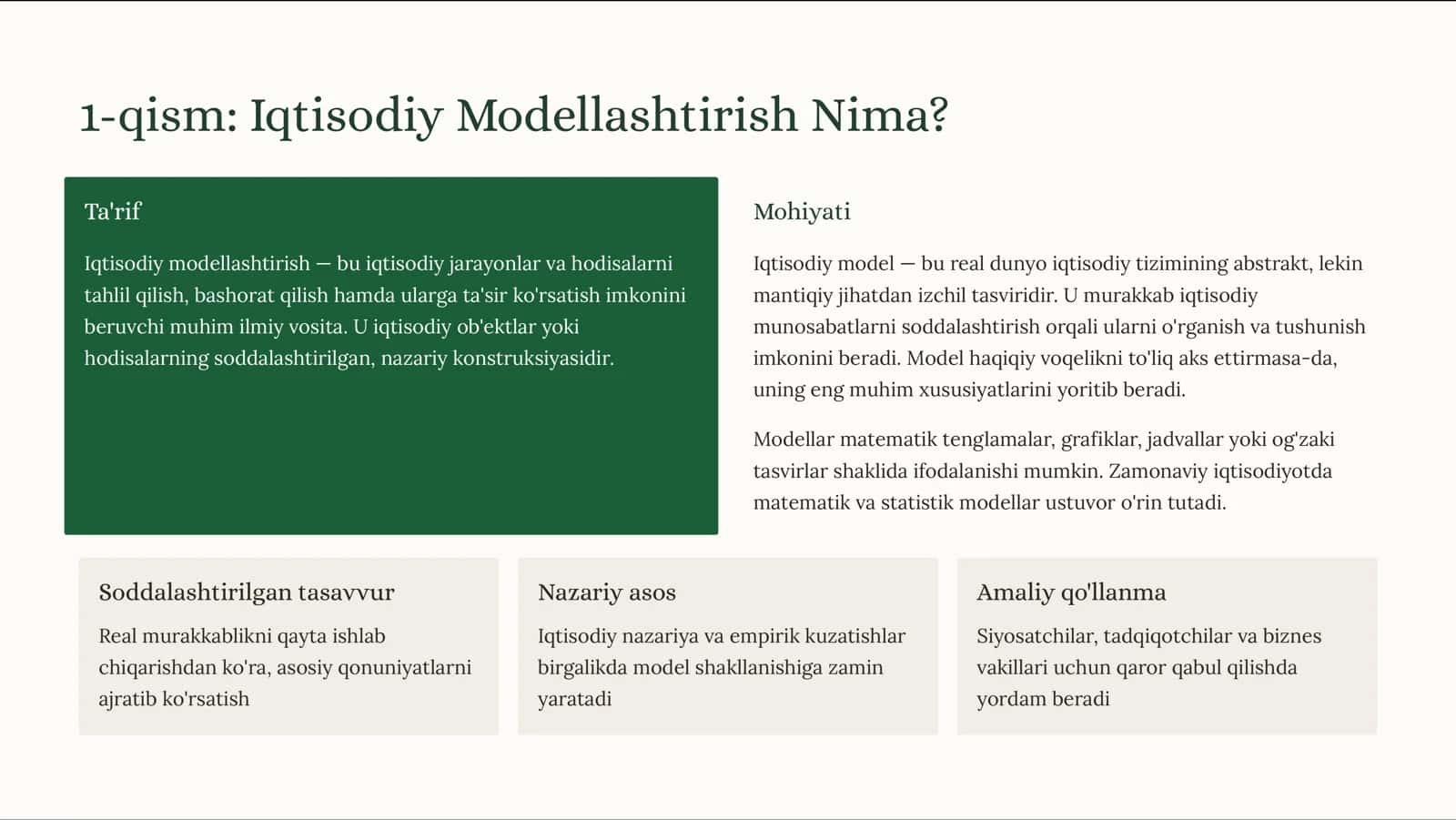 Iqtisodiy Modellar: Nazariy 2