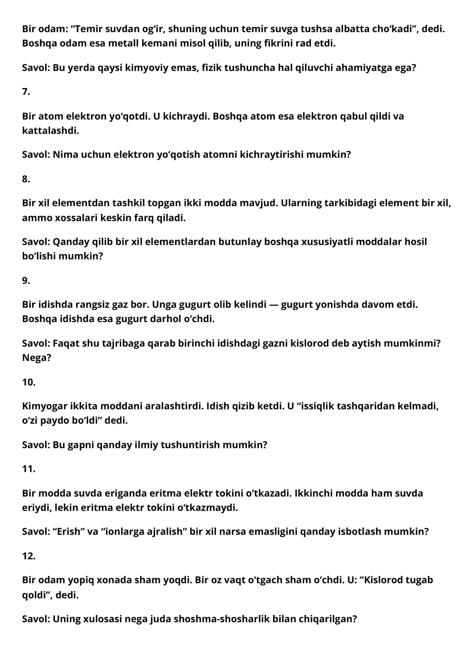 Kimyo fanidan zakovat savollari 2