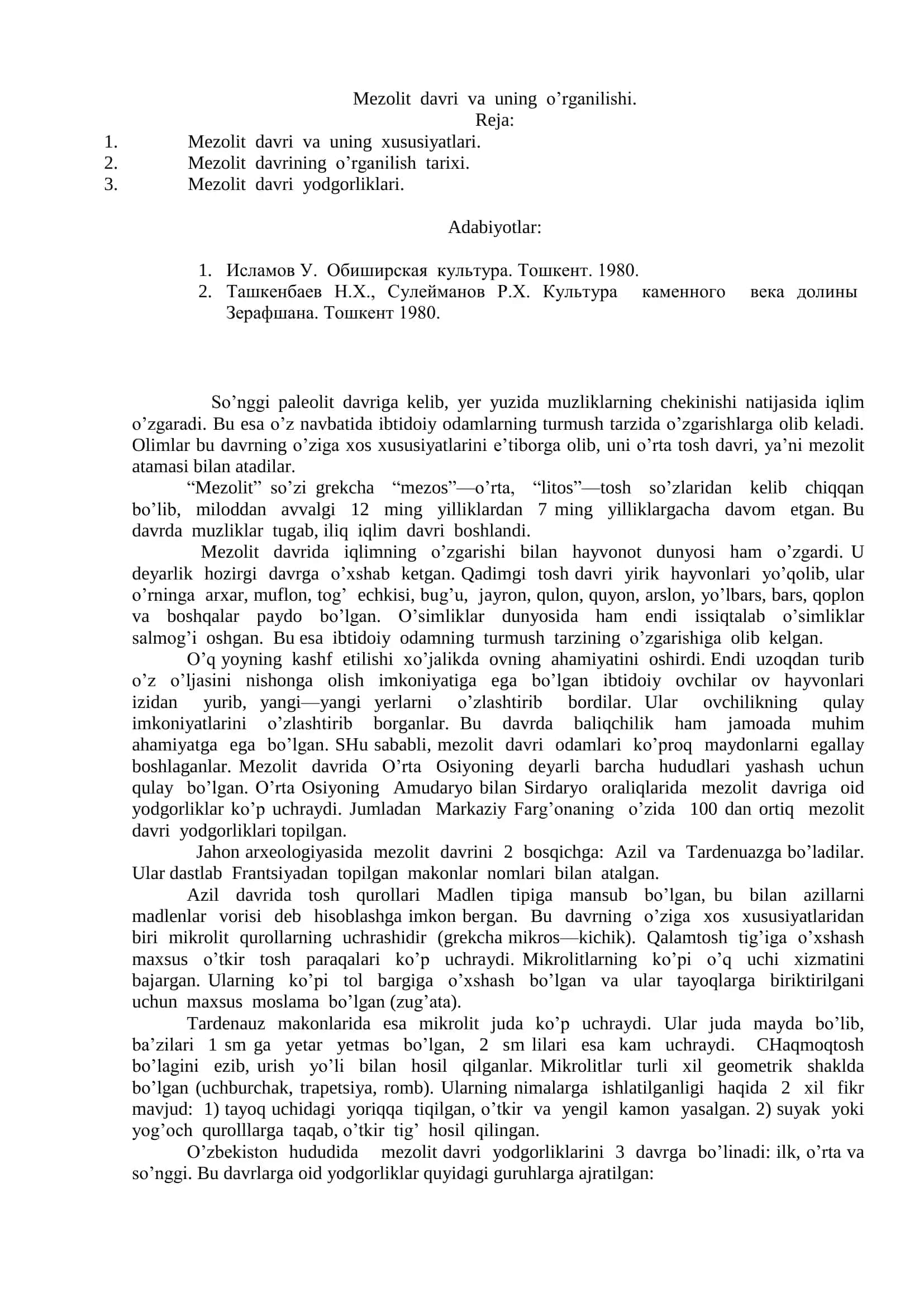 Мезолит даври ва унинг ўрганилиши 2