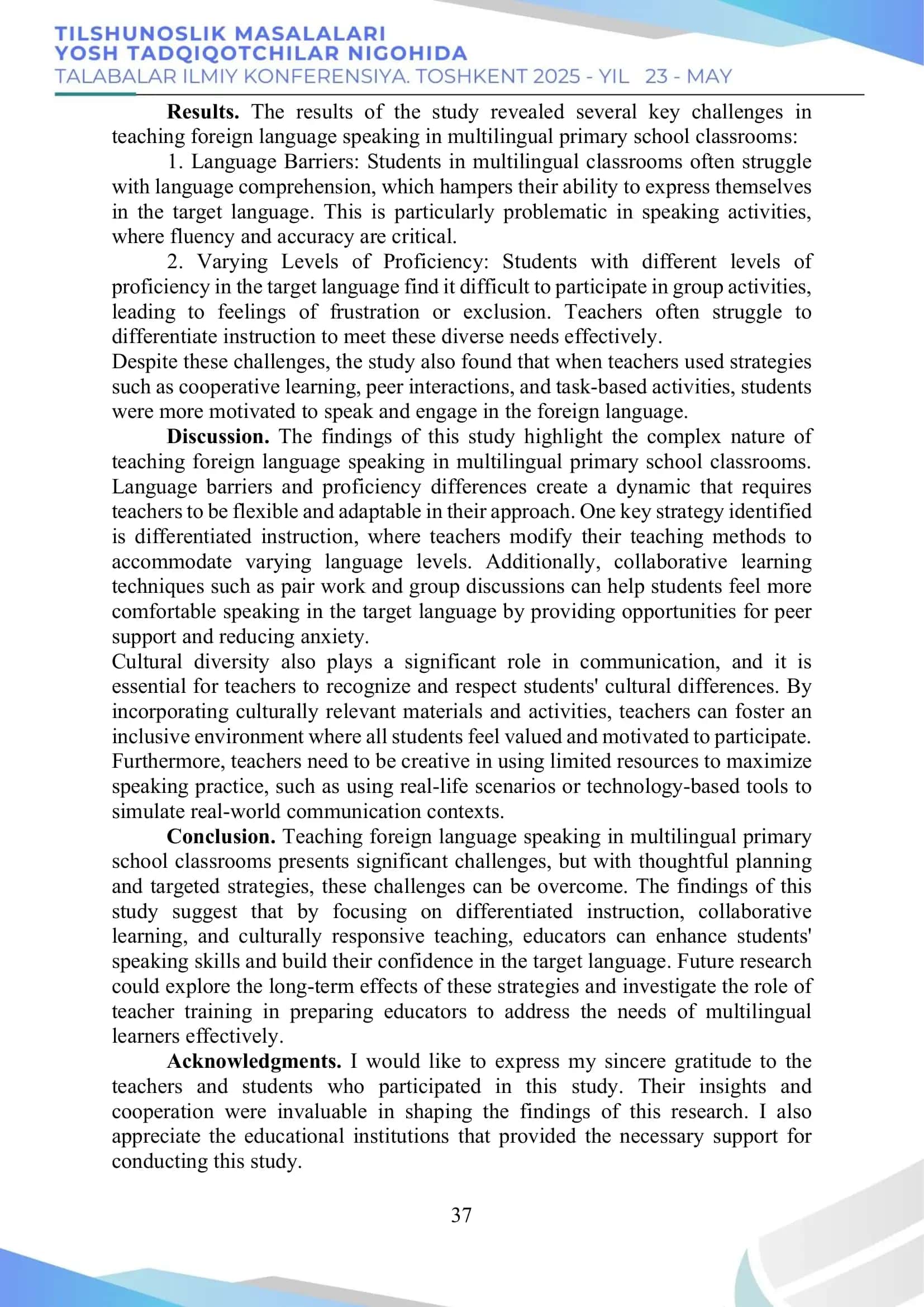 Challenges of Teaching Foreign Language Speaking in Multilingual Primary School Classrooms 2
