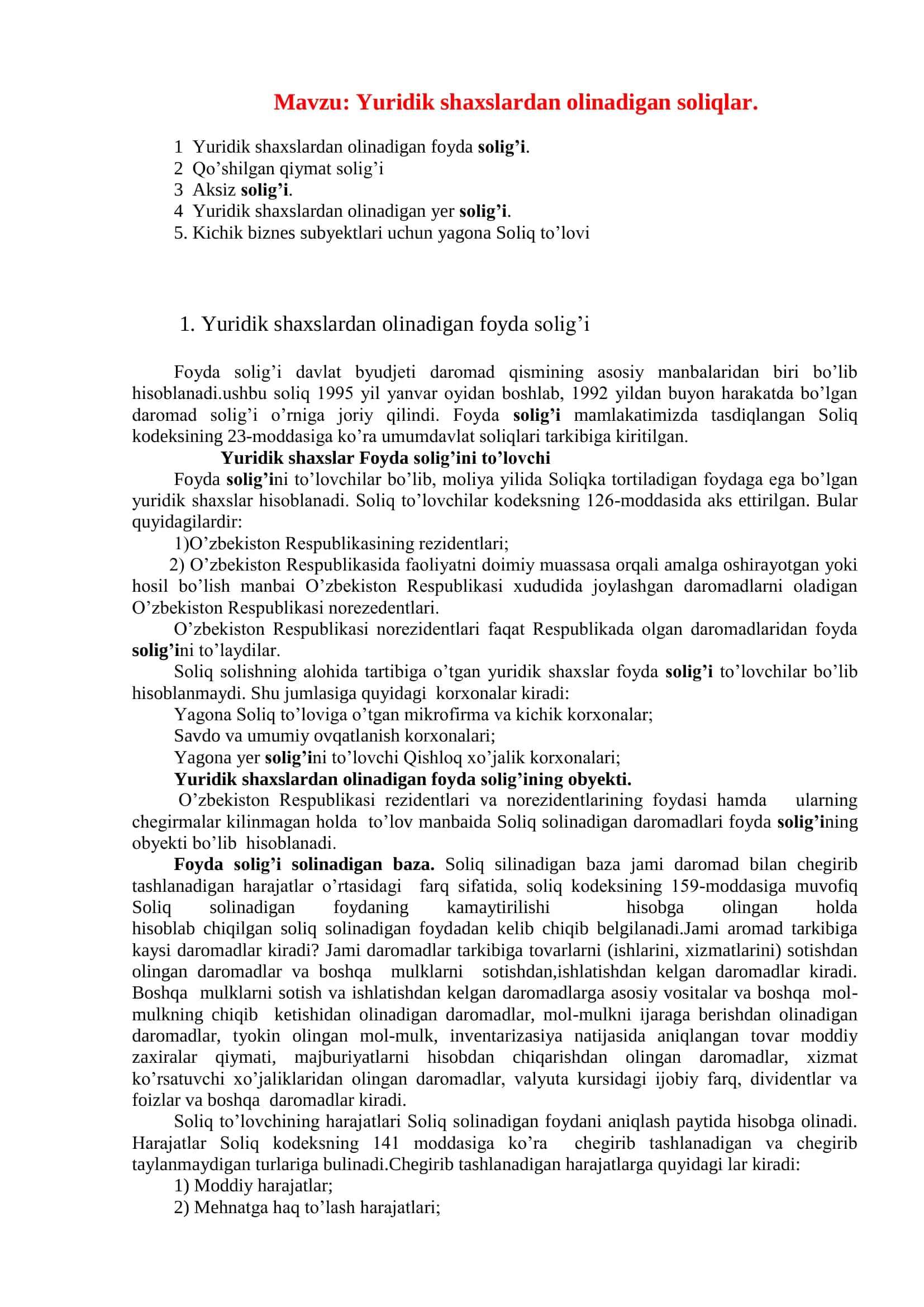 Yuridik shaxslardan olinadigan soliqlar 2