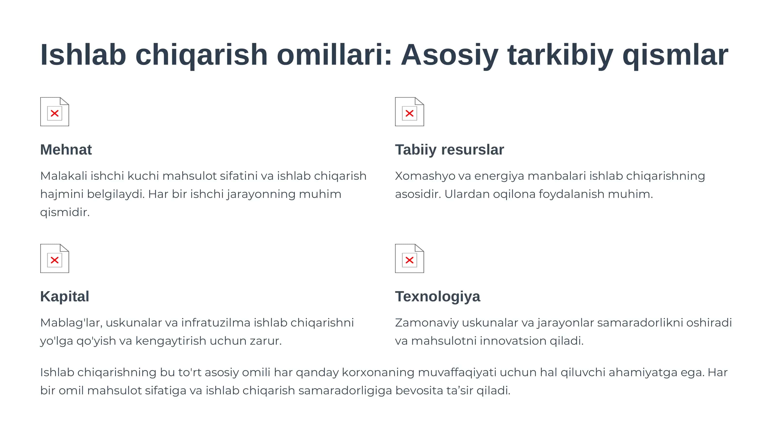 Ishlab chiqarish jarayoni va uning natijalari 2