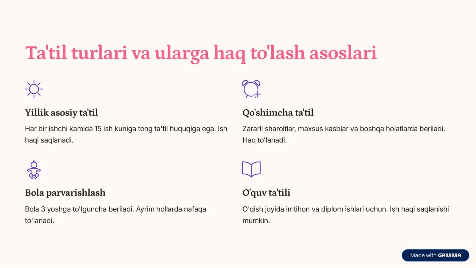 Ta'tillar uchun haq to'lash 2