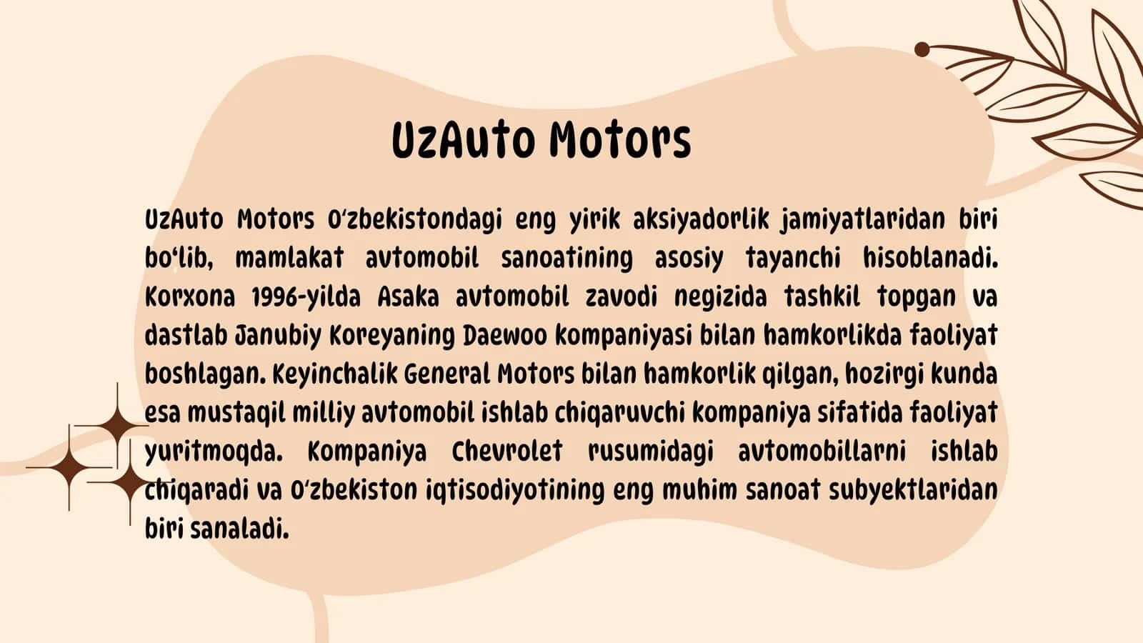 UzAuto Motors Moliya bozorlari fanidan Mustaqil ishi 2