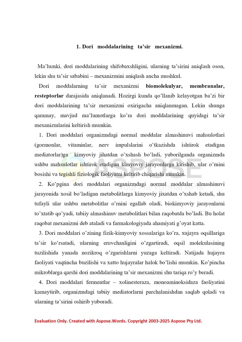 Dorilarning ta'sir turlari. Referat 6 bet. 2
