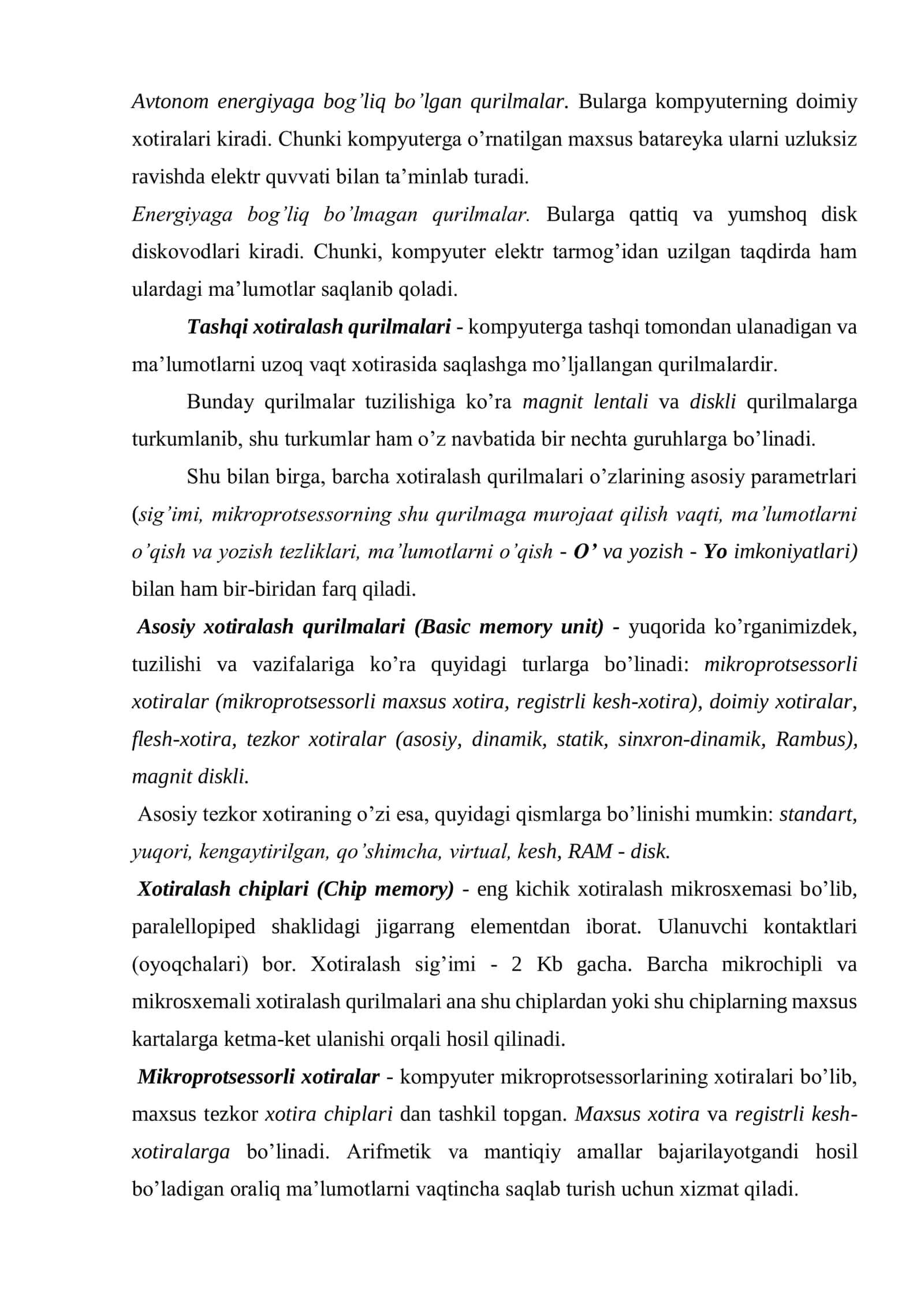 Xotira va uning turlari. Kesh xotira, xotira iyerarxiyasi 2