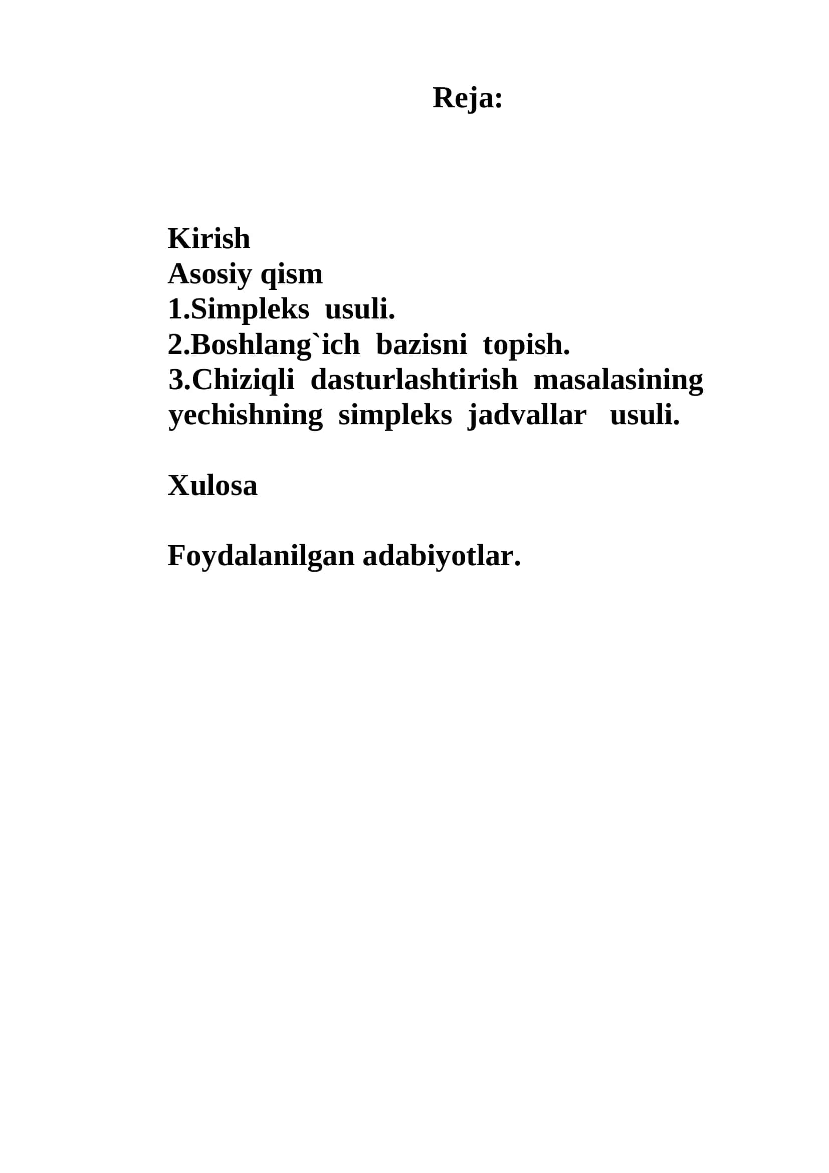 Chiziqli dasturlash masalalarini simpleks jadvallar usulida 2