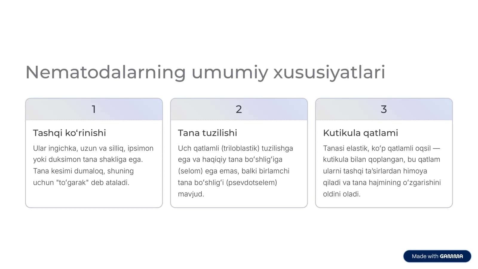 To'garak chuvalchanglar (Nematodalar) 2