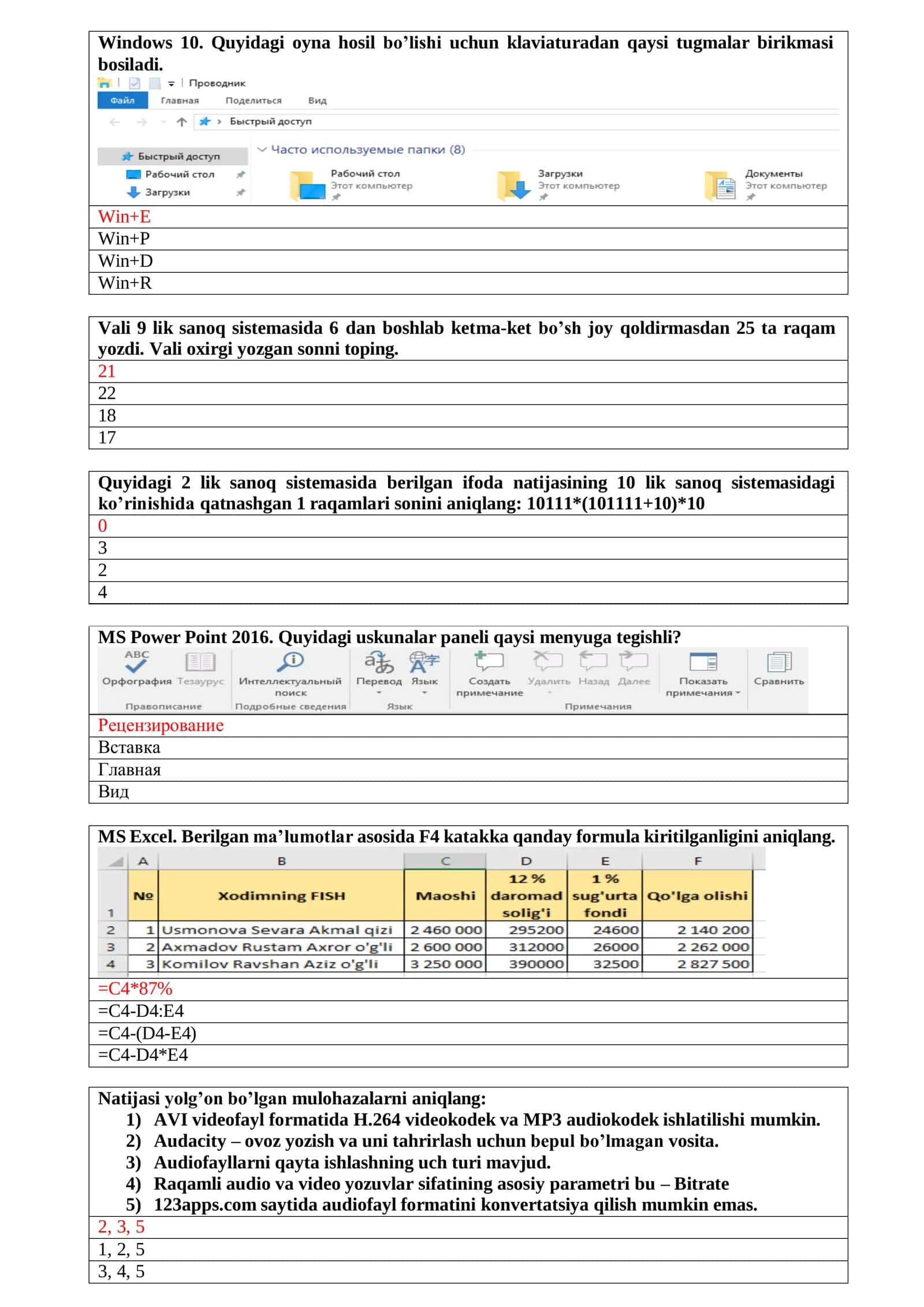 INFORMATIKA: ATTESTATSIYA VA MILLIY SERTIFIKAT UCHUN TEST SAVOLLARI VA JAVOBLAR 2