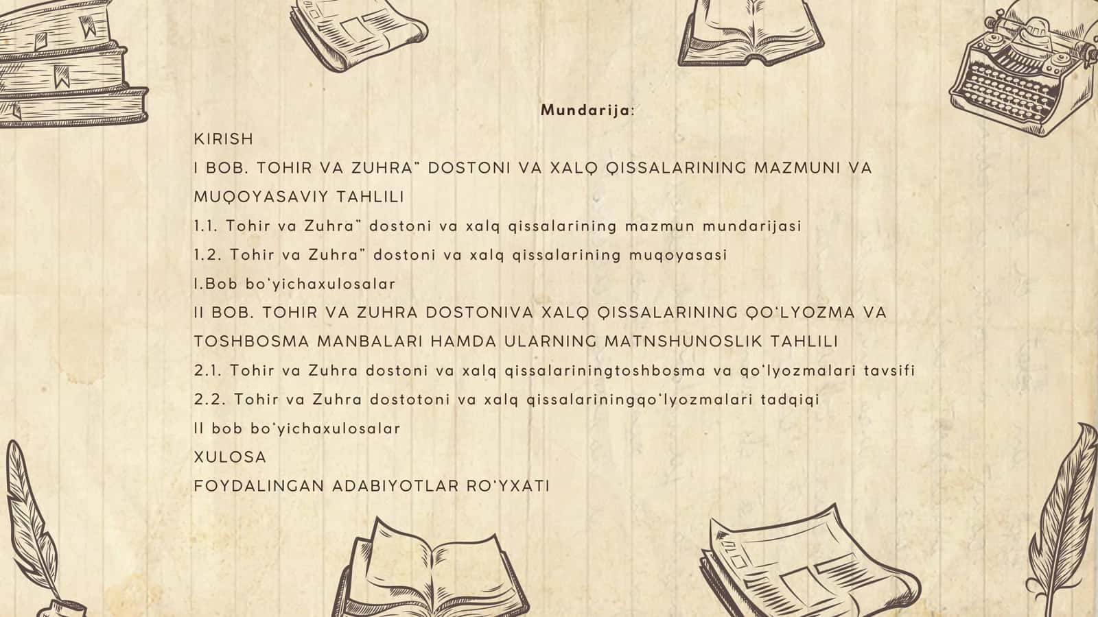 SAYYODNING “TOHIR VA ZUHRA” DOSTONI TEKISTALOGIYASI 2