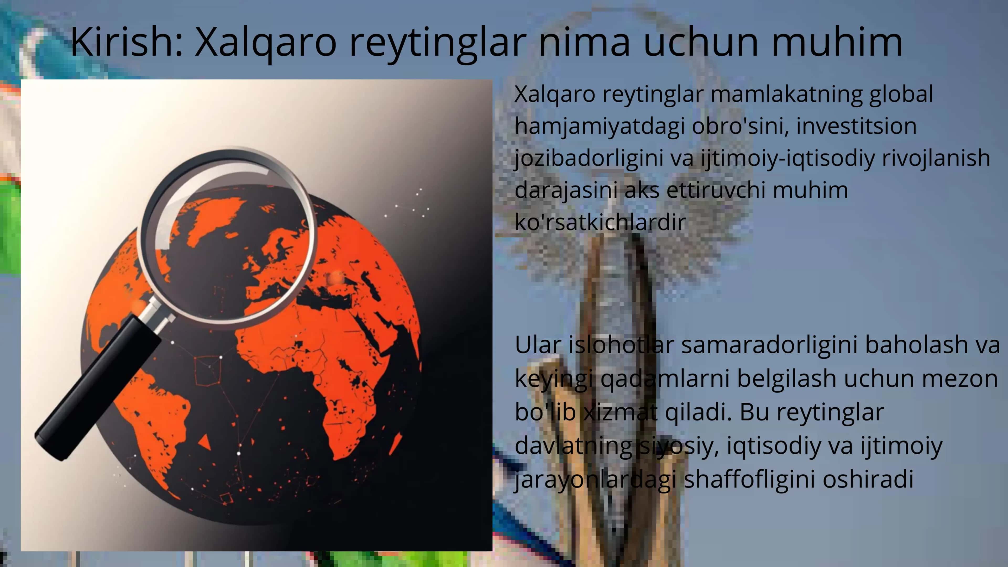 O'zbekistonning xalqaro reytinglardagi yuksalishi 2