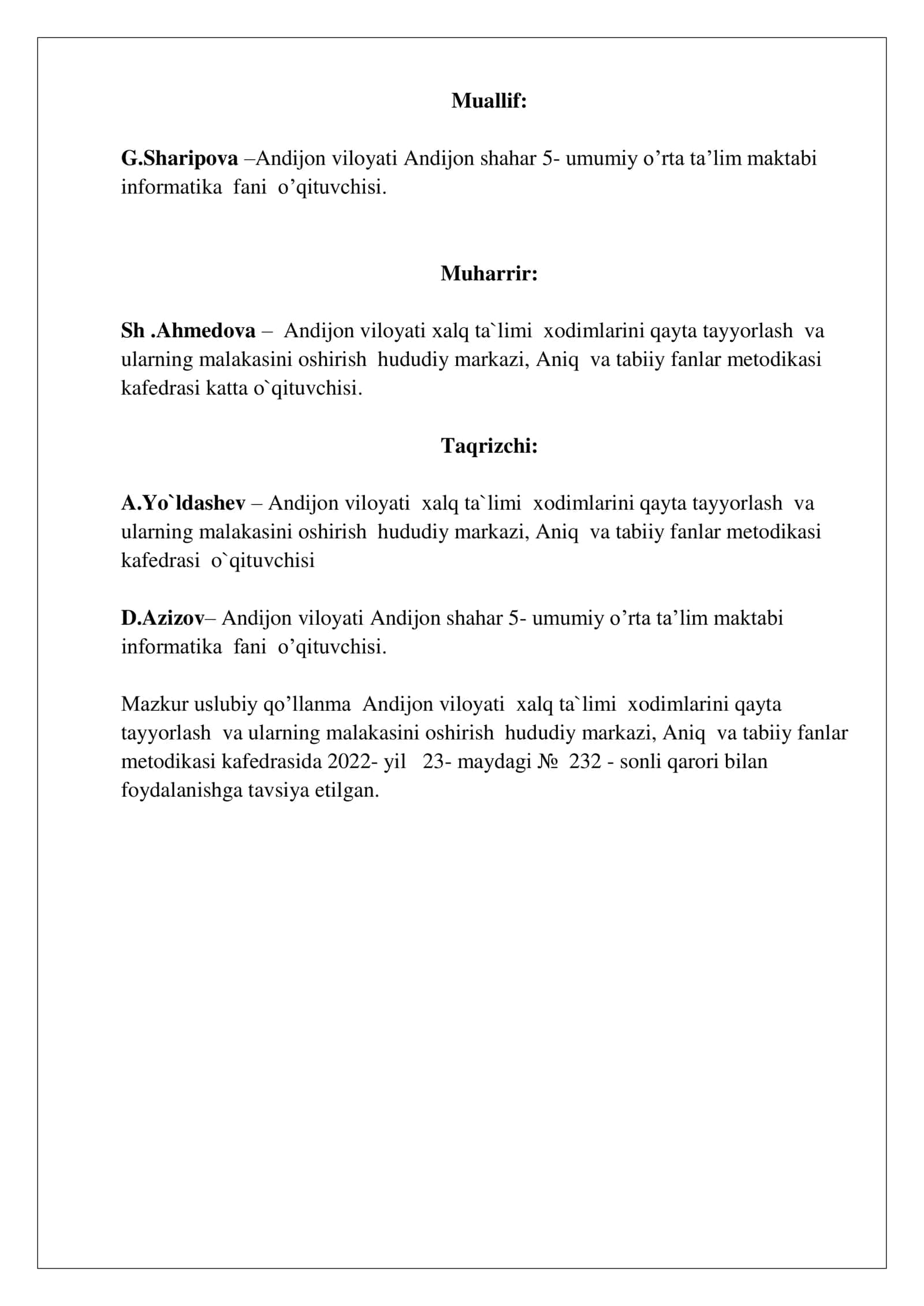 10-sinf Informatika fanidan Nazorat ishlari to'plami (daftari) 2