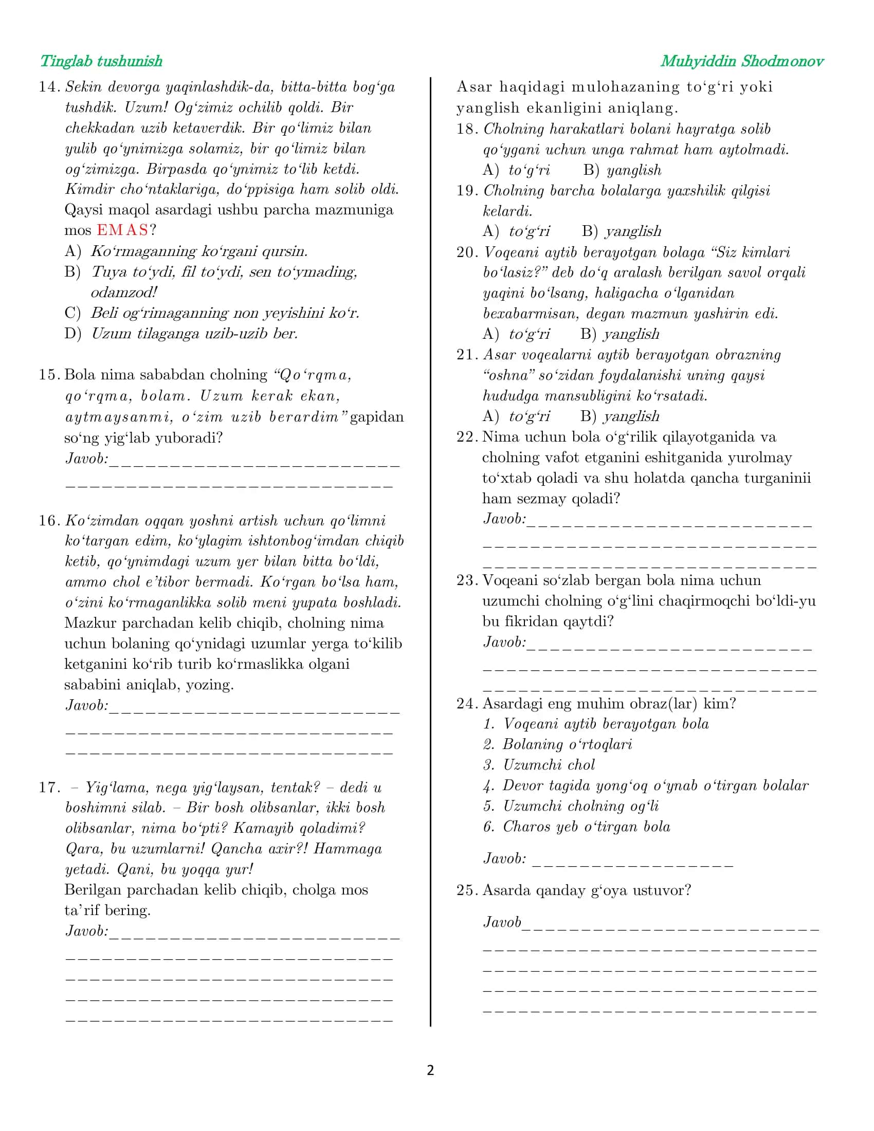Tinglab tushunish Muhyiddin Shodmonov 2