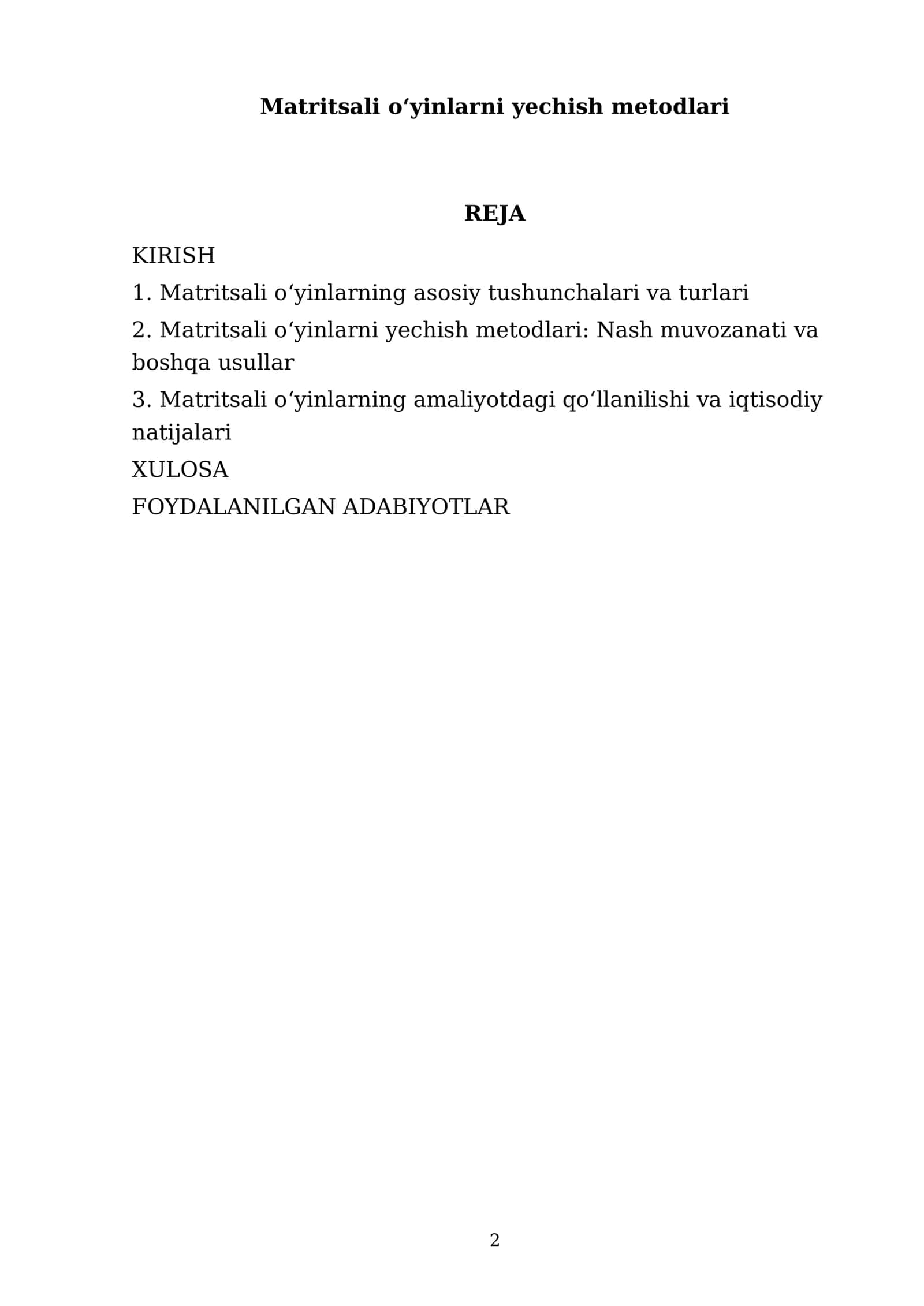 Matritsali o‘yinlarni yechish metodlari 2
