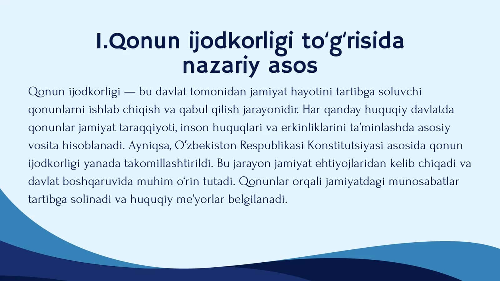 Qonun ijodkorligi jarayoni va uning bosqichlari. 2