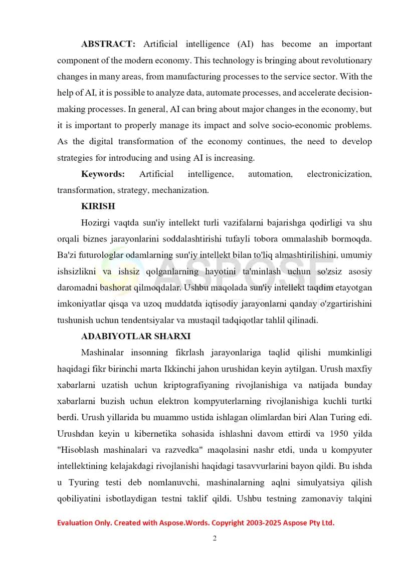 Suniy intelektning iqtisodiyotga ta'siri 2