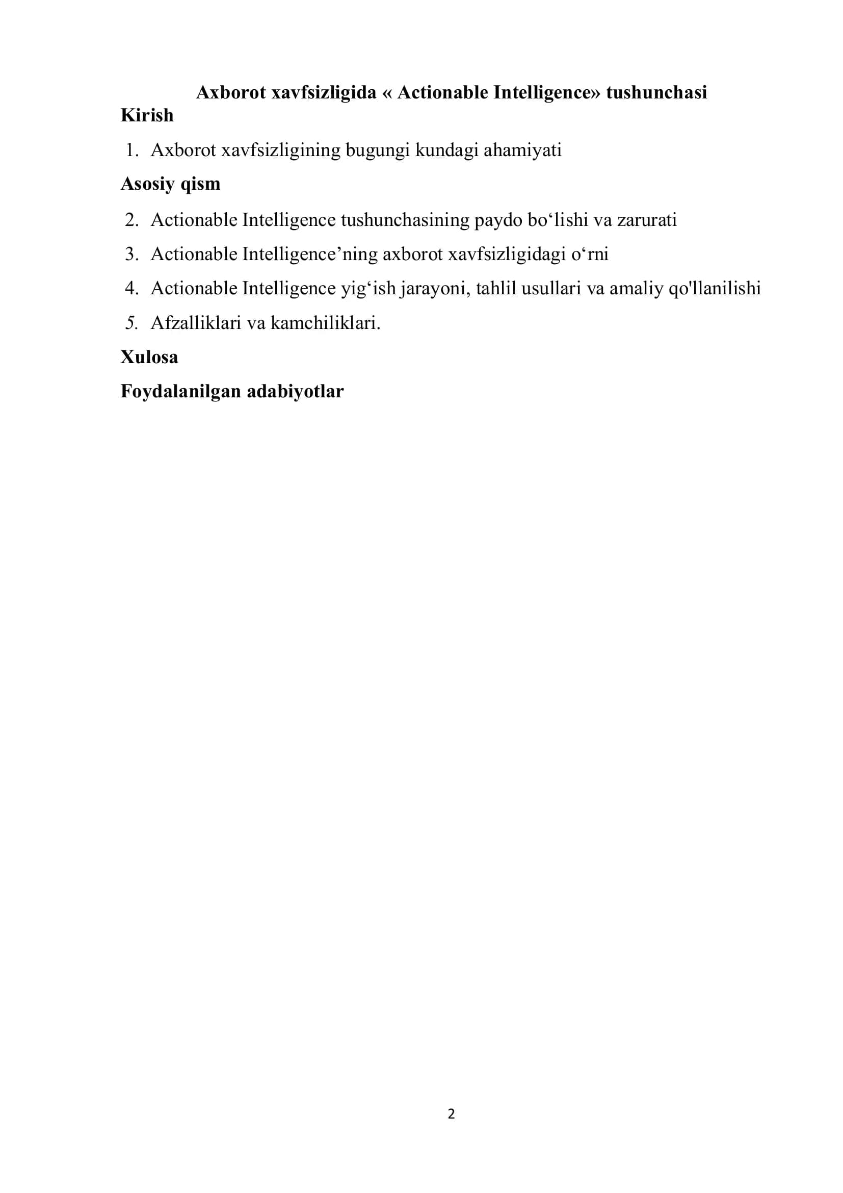 Actionable Intelligence 2