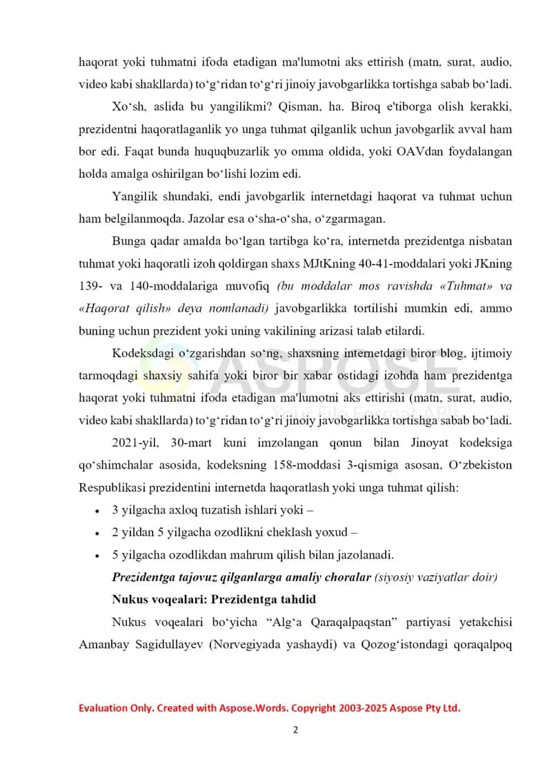 O'zbekiston Respublikasi Prezidentiga tajovuz qilish 2