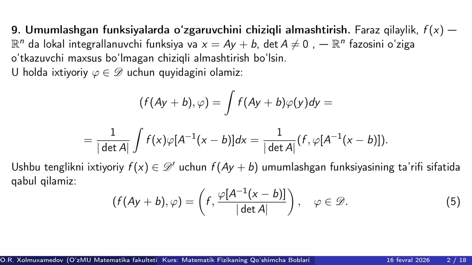 Umumlashgan funksiyalar fazosi D` - 4 2