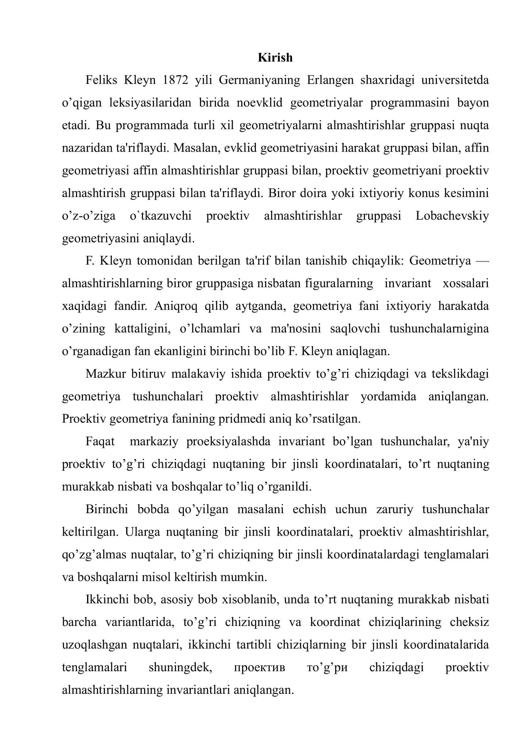 Proektiv tekislikdagi analitik geometriya tushunchalari 2